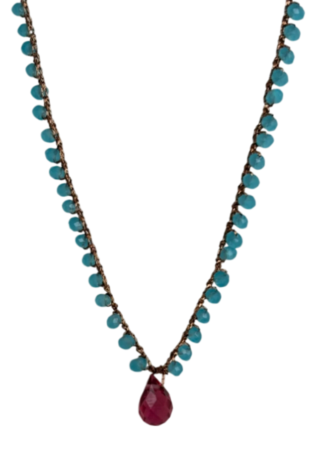 Collana cristalli con pendente rosa