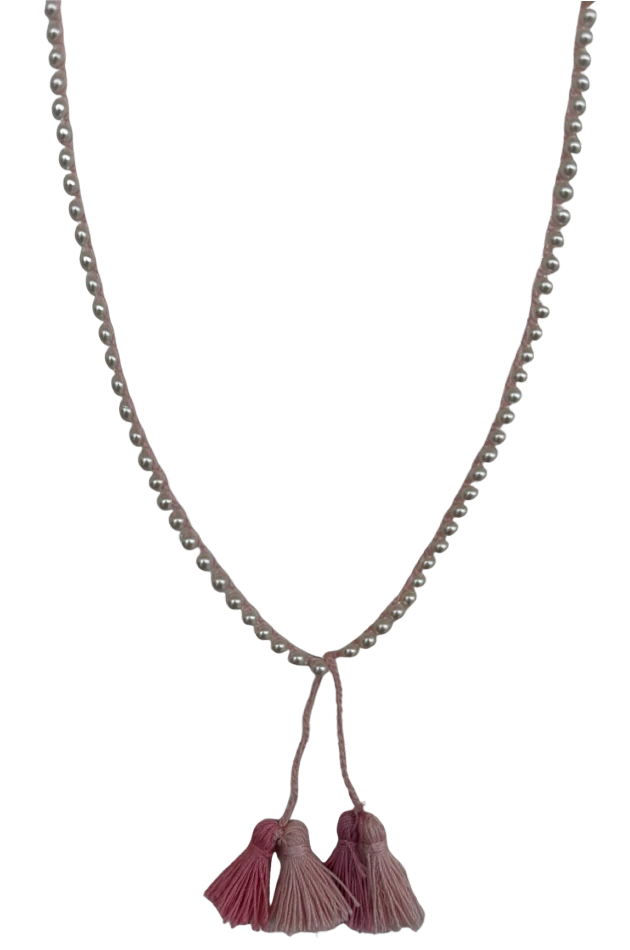 Collana lunga rosa con nappine rosa