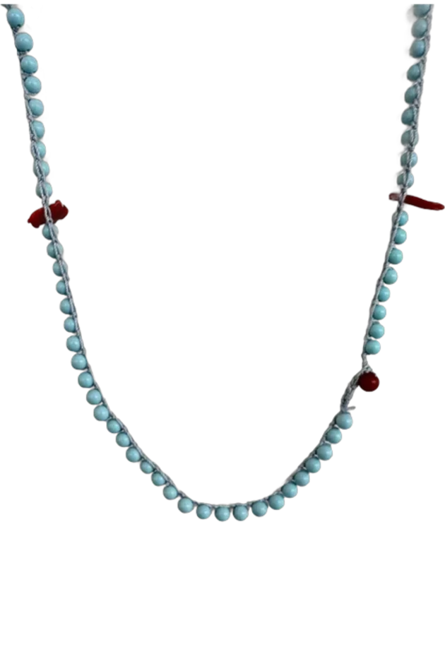 Girocollo celeste con corallo rosso